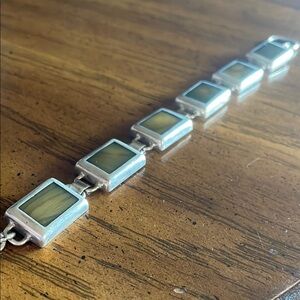 925 Silver and Green Agate Bracelet